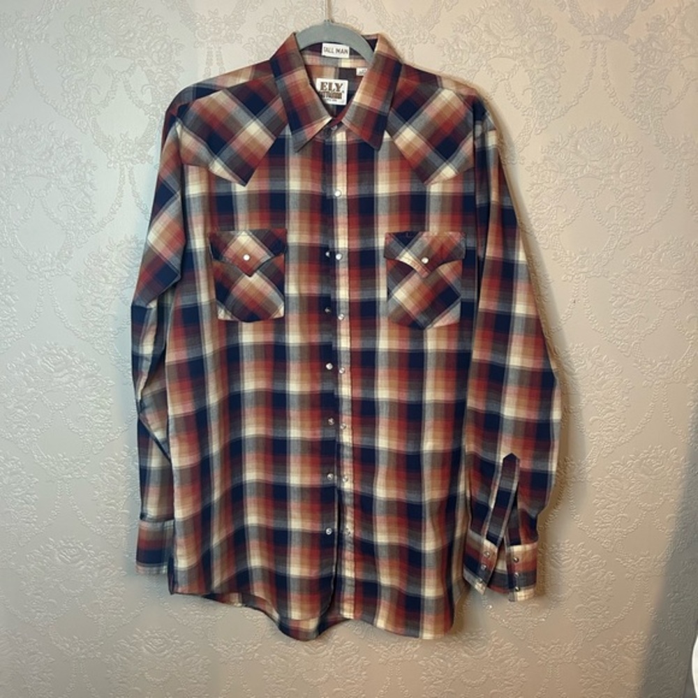 Ely Cattleman Tall Man LT plaid button down shirt vintage